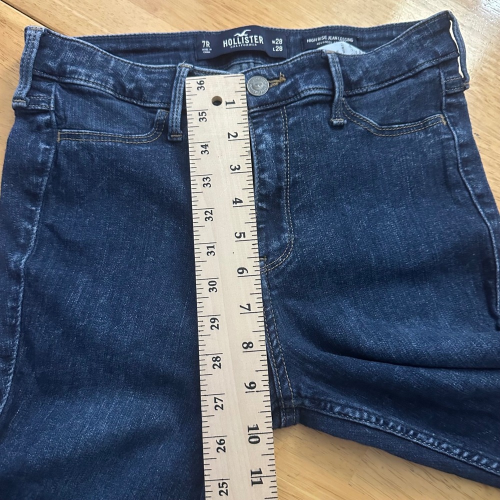 Hollister High Rise Jean Legging Dark Wash Raw Hem Skinny Jeans Size 7R W28 L28 - Picture 7 of 11